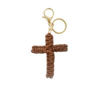 XAGMODSHN Porte-clés fait à la main en macramé en forme de croix - Accessoire de voiture - Cordon en coton robuste pour baptême et confirmation, Chaîne W, Pendant:14×6.5cm,high:12,width:6.5