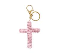 XAGMODSHN Porte-clés fait à la main en macramé en forme de croix - Accessoire de voiture - Cordon en coton robuste pour baptême et confirmation, Broche porte-clés W, Pendant：14×6.5cm，high:12,width：6.5