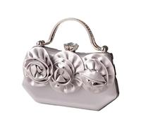 XAGMODSHN Sac à bandoulière en soie avec motifs floraux pour mariage, fête, sac à main avec strass, sac à main de soirée, sac à main floral, Argenté., One Size