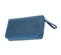 XAGMODSHN Sac de rangement permanent en cuir de vachette pour stylos mettant en évidence la texture naturelle du cheval sauvage pour les apprenants, les spécialistes et les voyages, Bleu Pan