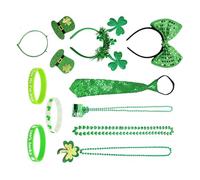 XAGMODSHN Serre-tête scintillant Trèfle Accessoires photo Collier Fun Bandeau Party Blingbling Karaoké Cerceau à cheveux Leprechaun Costume irlandais