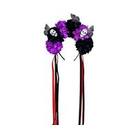 XAGMODSHN Serre-tête tête de mort avec fleurs artificielles - Accessoires de costume pour Halloween - Accessoire pour cheveux - Squelette gothique