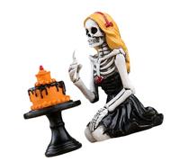 XAGMODSHN Tête de mort en résine sur le thème de l'horreur - Fille mangeant un dessert - Artisanat non toxique pour Halloween - Décoration d'intérieur