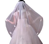 XAGMODSHN Voile de mariage en dentelle blanche aérée réutilisable, parfait pour les robes de cathédrale ou jusqu'au bout des doigts, voile de mariée, dentelle à bord floral, blanc, 100