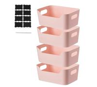 XAHMBSS 4 Boîtes de Rangement avec Poignée,Panier de Rangement à Façade Basse,Boîte de Rangement En Plastique pour Cuisine Et Salle de Bain,pour éTagères Et Armoires (Rose)