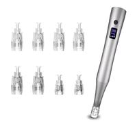 Xahpower Microneedling Pen, Dermapen avec 8 Cartouches, Rechargeable par USB, 3 Vitesses, Stylo de Microneedling Sans Fil pour les Soins de la Peau (Argent)