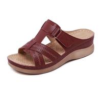 XAIODRAGONSKY Sandales compensées orthopédiques pour femme 2025 Sandales plates à bout ouvert Sandales plates bohème confortables pour l'extérieur, Bordeaux, 10 US