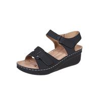XAIODRAGONSKY Sandales compensées pour femme, sandales d'été habillées à bout ouvert, sandales compensées basses, sangle de cheville élastique, chaussures décontractées confortables, noir, 34 EU