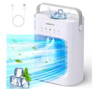 XAMATTS Ventilateur de refroidissement portable 4 en 1 par évaporation - Mini climatiseur portable - 700 ml - Petit ventilateur personnel de bureau, humidificateur, veilleuse, 3 vitesses de vent pour