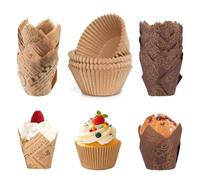 Xanewza 100PCS Caissette Muffins Papier et 100PCS Moules à Cupcakes Tulipe, Caissettes Cupcake Taille Standard, Naturel & Non Blanchi, Moule Muffins Papier pour Mariages Anniversaires Noël Fêtes