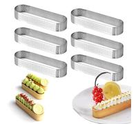 Xanewza Cercle à Tarte Anneau à Tarte de Pâtisserie, Lot de 6 Moule Tartelette en Acier Inoxydable en Ovale Forme, Résistants à la Chaleur, Perforés pour Gâteaux en Mousse(13 * 4 * 2cm)
