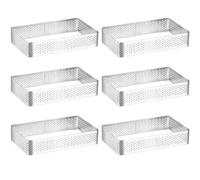 Xanewza Cercle à Tarte Perforé Rectangulaire, Lot de 6 Anneau à Tarte de Pâtisserie, Moule Pâtisserie Rectangulaire en Acier Inoxydable, Perforés pour Gâteaux en Mousse (10 * 6 * 2cm)