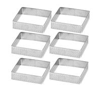 Xanewza Lot de 6 Cercle à Tarte Perforé Carré, Anneau à Tarte de Pâtisserie, Cercle Tartelette en Acier Inoxydable, Perforés pour Gâteaux en Mousse(7.5 * 7.5 * 2cm)