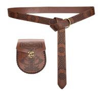 XANHOY Ceinture vintage en cuir synthétique avec poche pour pièces de monnaie - Thème médiéval - Ceinture de déguisement avec motif en relief - Fournitures de cosplay, marron, # C