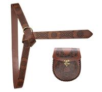 XANHOY Ceinture vintage en cuir synthétique avec poche pour pièces de monnaie - Thème médiéval - Ceinture de déguisement avec motif en relief - Fournitures de cosplay, marron, # B