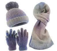 XANHOY Ensemble de tricots élégants dégradés épais, bonnet, gants, écharpe, accessoires pour adultes colorés pour l'hiver et l'automne