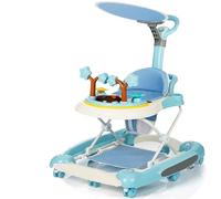 XANNI 4 en 1 Trotteur pour bébé Pliable avec Basculante, 5 Niveaux Réglable en Hauteur, Lumières & Musique - Pousseur Évolutif, Auvent et Pliage Rapide, Plateau Détachable et Musique