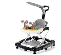 XANNI 4 en 1 Trotteur pour bébé Pliable avec Basculante, 5 Niveaux Réglable en Hauteur, Lumières & Musique - Pousseur Évolutif, Auvent et Pliage Rapide, Plateau Détachable et Musique