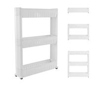 XANNI Chariot de Rangement Fin à 3/4 Niveaux, Étagère de Cuisine, Étagère Étroite à roulettes, Structure en Plastique, Salle de Bain, 54.5 * 12.5 * 102 cm, Blanc (3 Couches)