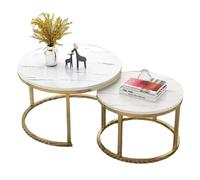 XANNI Lot de 2 Table Basse Gigognes Rondes, Style Moderne, Façon Marbre, pour Salon, Chambre, Café, Bureau