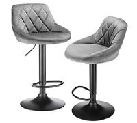 XANNI Lot de 2 Tabouret de Bar, Chaise de Bar Ergonomique en Flanelle, Rotatif sur 360°, Résistante 120 kg, Minimaliste et Moderne pour Salle à Manger, Comptoir, Bar et Salon (Gris Clair)