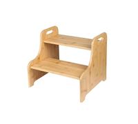 XANNI Marchepied en Bois Naturel, Tabouret à 2 marches pour Enfants, Main Courante pour Cusine Salle de Bain, Anti-basculement et Antidérapant, 38.2 * 34 * 33.2cm