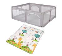 XANNI Parc Bébé, Parc pour Bébé, avec 2 Porte à Fermeture Éclair Ronde, Large Parc Enfant pour Intérieur et Extérieur, Maille Respirante Centre D'activités, 150 * 180 cm, Gris