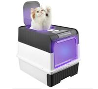 XANNI XXL Bac à Litière Fermé pour Chat, Maison de Toilette Portable Chat en PP avec Lumière UV, avec Plateau Amovible et Pelle, Nettoyage Facile, Moins de Traces, 49 * 37 * 35 cm (Noir)