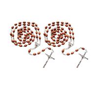 Xanorrg 2 Pièces Croix Chrétienne Pendentif Perles De Bois Chaîne Chapelet Colliers Bijoux Spirituels Religieux Pour Les Croyants Catholiques Baptêmes Chapelet Chaîne