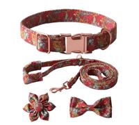 Xanorrg 4 Pièces/Ensemble Mignon Collier + Laisse + Cravate pour Chien avec Décoration Florale pour Les Propriétaires d'animaux De Compagnie À La Mode Élève Le Votre Animal Compagnie Corde Jupe