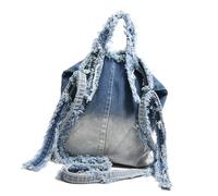 Xanorrg Automne Hiver Coréen Frangé Lavé Denims À Bandoulière Capacité Glands Jean Tissu Bandoulière À Main Pour Les Femmes Shopping Quotidien De Jeans