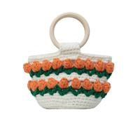 Xanorrg Handwoven Crochet Bucket Bag With Top Wood Handle Korean Style Sweet Colorful Flower Knitted Handbag Purse For Women Handle Bag