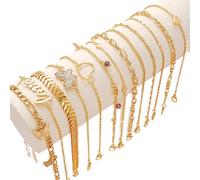 Xanorrg Stylish Women's Silver Bohemian Anklet Jewelry Set 13Pcs Butterfly Heart Crystals Chains Portable Jewelry Accessories Anklet Accessories