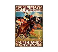 Xanovir Panneau en étain de cowboy, équitation, arts en métal, Born with Horse Racing, Western Country Poster positif Décoration murale vintage pour bureau, chambre, maison, cuisine, bar 20,3 x 30,5