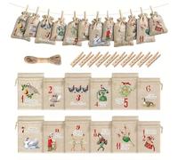 Xanthelle Calendrier de l'Avent à remplir, 12 Sacs en Tissu pour Un Compte à rebours de Noël de 12 Jours, Pochettes de Noël réutilisables avec Cordon de Serrage