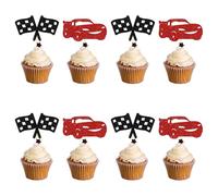 Xanthelle Cars Tortendeko, 24 pièces Auto Cake Topper au design de voiture de course, décoration d'anniversaire pour enfants, drapeaux et décorations pour gâteau de course