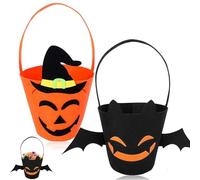 Xanthelle Ensemble de Seaux Halloween, 2 Paniers à Bonbons en Feutrine avec Motifs de Citrouille et Chauve-Souris, Panier Halloween pour Enfants, Bol à Bonbons pour Collecter & Décorer
