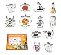 Xanthelle Halloween Ausstechformen, ensemble de 12 emporte-pièces en acier inoxydable avec motifs de citrouille, fantôme et chauve-souris, emporte-pièces pour biscuits et cookies Halloween