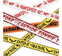 Xanthelle Halloween Deko, 4 pièces de décoration extérieure avec ruban de signalisation Halloween, ruban d'avertissement rouge et blanc pour fête et scène de crime