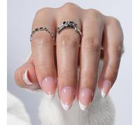 Xanthelle Ongles à coller, 24 pièces White French Tip Press On Nails, Faux ongles courts amande, Set d'ongles pressés réutilisables pour femmes et filles