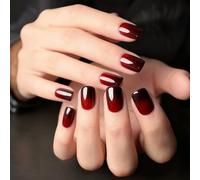 Xanthelle Ongles à Presser, Ensemble de 30 Ongles en Gel Souple, Ongles Artificiels Rouge Ombre, Courts & Carrés, Faux Ongles avec Colle pour Femmes