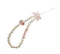 Xanthelle Porte-bonheur avec Nœud Rose, Cœur & Perles, Charm de Téléphone Mignon en Style Y2K, Cordon de Téléphone Court comme Accessoire Téléphone et Dragonne