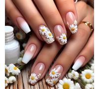 Xanthelle Press On Nails, Ongles à Presser, Faux Ongles Courts, Ongles French, Ongles Artificiels Été, Gel Doux, 24 Pièces Fleurs Blanches, Ongles Couverture Complète