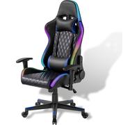 Xantron® Chaise de jeu ergonomique avec éclairage RGB - capacité de charge de 150 kg/fauteuil de jeu en noir avec Cuir synthétique/fauteuil de jeu réglable par vérin à gaz/fauteuil de jeu/chaise de je
