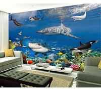 XAONUO Océan Papier Peint Panoramique 3D Tapisserie Photo Murales Peinture Murale Requin Poisson Corail 350X254Cm Interieur Intissé Poster Geant Décor Mural Moderne