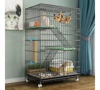 XAoSCd Cage Pliable pour Chat À 3/4 Niveaux avec roulettes Pivotantes À 360 °, Enclos pour Chat D'Intérieur avec Plates-Formes Et Échelle, Parc pour Chat À Monter Soi-Même avec,Black-24x17x38