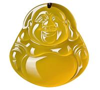 XAoSCd Collier Bouddha En Jade Pour Hommes, Pendentif Bouddha En Agate Jaune Naturelle, Cristal De Calcédoine, Amulette Porte-Bonheur, Bijoux