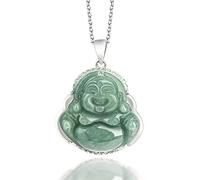 XAoSCd Collier Pendentif Bouddha En Jade Vert Pour Hommes Et Femmes, Collier En Argent S925 Naturel En Jadéite, Bijoux Avec Certificat (Pendentif En Jade + Chaîne)