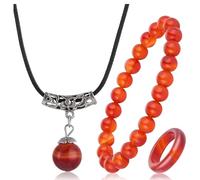 XAoSCd Ensemble De Bijoux En Agate Rouge Pour Femmes Et Hommes - Pendentif, Collier, Bague, Boucles D'Oreilles, Bracelet - Cadeau En Pierre Précieuse De Cornaline Naturelle (3 Pièces Bb)