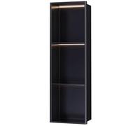 XAoSCd Étagère de salle de bain en acier inoxydable, étagère encastrable pour papier toilette et articles de toilette avec éclairage, étagère murale pour cuisine, salon, chambre à coucher, hôtel, noir